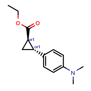 Chemical structure of trans-Ethyl 2-(4-(dimethylamino)phenyl)cyclopropanecarboxylate , CAS 1097207-61-8, AChemBlock Y237795