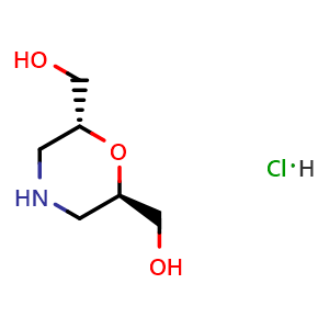 Chemical structure of (2R,6R)-2,6-Morpholinedimethanol hydrochloride , CAS 2702911-11-1, AChemBlock Y237808