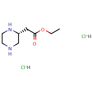 Chemical structure of Ethyl (R)-2-(piperazin-2-yl)acetate dihydrochloride , AChemBlock Y237813
