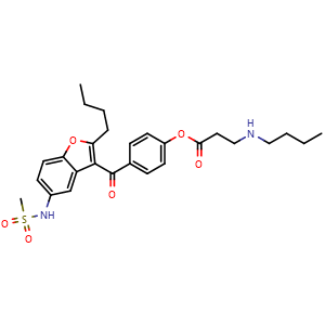 Chemical structure of 4-(2-butyl-5-(methylsulfonamido)benzofuran-3-carbonyl)phenyl 3-(butylamino)propanoate , CAS 141626-35-9, AChemBlock Y237902