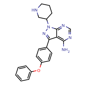 Chemical structure of 3-(4-phenoxyphenyl)-1-piperidin-3-ylpyrazolo[3,4-d]pyrimidin-4-amine , CAS 1412418-47-3, AChemBlock Y237906
