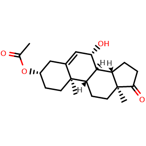 Chemical structure of ((3S,7R,8R,9S,10R,13S,14S)-7-Hydroxy-10,13-dimethyl-17-oxo-2,3,4,7,8,9,10,11,12,13,14,15,16,17-tetradecahydro-1H-cyclopenta[a]phenanthren-3-yl acetate , CAS 37976-96-8, AChemBlock Y237907