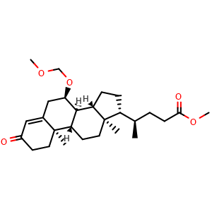 Chemical structure of methyl (4R)-4-[(7R,8S,9S,10R,13R,14S,17R)-7-(methoxymethoxy)-10,13-dimethyl-3-oxo-1,2,6,7,8,9,11,12,14,15,16,17-dodecahydrocyclopenta[a]phenanthren-17-yl]pentanoate , CAS 610313-90-1, AChemBlock Y237912