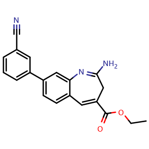 Chemical structure of Ethyl 2-amino-8-(3-cyanophenyl)-3H-benzo[b]azepine-4-carboxylate , CAS 1268163-15-0, AChemBlock Y237914