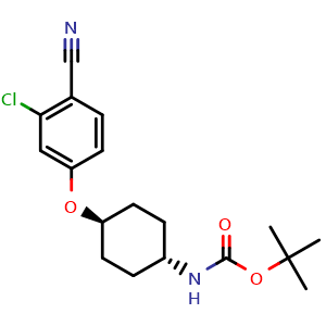 Chemical structure of 4-[[trans-4-(Boc-amino)cyclohexyl]oxy]-2-chlorobenzonitrile , CAS 2222114-19-2, AChemBlock Z237978