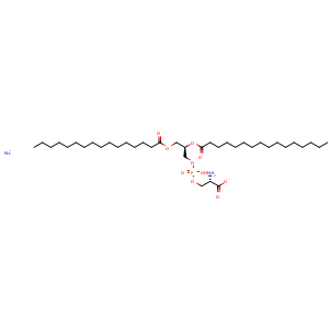 Chemical structure of L-Serine, (2R)-2,3-bis[(1-oxohexadecyl)oxy]propyl hydrogen phosphate (ester), monosodium salt , CAS 145849-32-7, AChemBlock Z237982