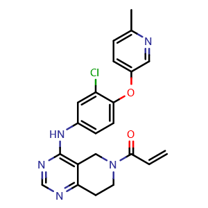 Chemical structure of 1-(4-((3-chloro-4-((6-methylpyridin-3-yl)oxy)phenyl)amino)-7,8-dihydropyrido[4,3-d]pyrimidin-6(5H)-yl)prop-2-en-1-one , AChemBlock Z238004