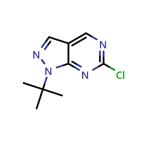 Chemical structure of 1-(tert-Butyl)-6-chloro-1H-pyrazolo[3,4-d]pyrimidine , CAS 2383553-83-9, AChemBlock Z238006