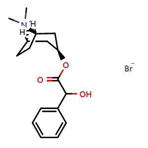 Chemical structure of rel-1alphaH,5alpahH-Tropanium, 3alpha-hydroxy-8-methyl-, bromide, mandelate , CAS 80-49-9, AChemBlock Z238068
