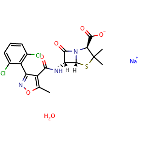 Chemical structure of Dicloxacillin Sodium hydrate , CAS 13412-64-1, AChemBlock Z238111