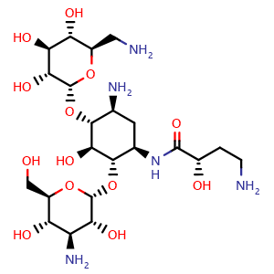Chemical structure of Amikacin , CAS 37517-28-5, AChemBlock Z238115