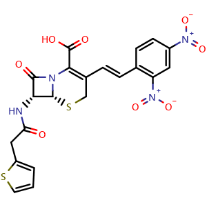 Chemical structure of Nitrocefin , CAS 41906-86-9, AChemBlock Z238391