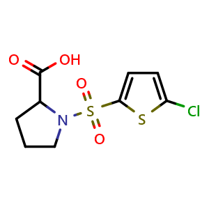 Chemical structure of 1-[(5-chlorothiophen-2-yl)sulfonyl]pyrrolidine-2-carboxylic acid , CAS 1007999-30-5, AChemBlock Z238666
