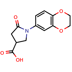 Chemical structure of 1-(2,3-Dihydrobenzo[b][1,4]dioxin-6-yl)-5-oxopyrrolidine-3-carboxylic acid , CAS 260555-42-8, AChemBlock Z238900
