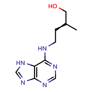 Chemical structure of 2-Buten-1-ol, 2-methyl-4-(purin-6-ylamino) , CAS 13114-27-7, AChemBlock Z238939